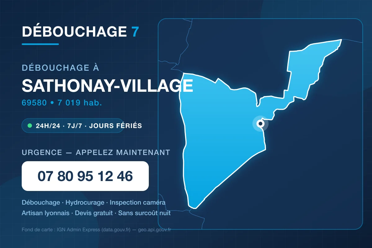 Carte de la commune de Sathonay-Village avec les coordonnées de Débouchage 7 – 07 80 95 12 46